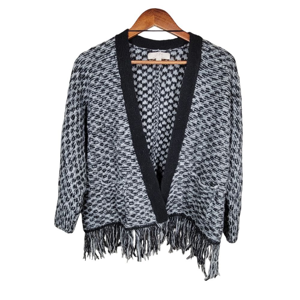 Ann Taylor Loft‎ Size Small Black Grey Italian Yarn Wool Blend Cardigan